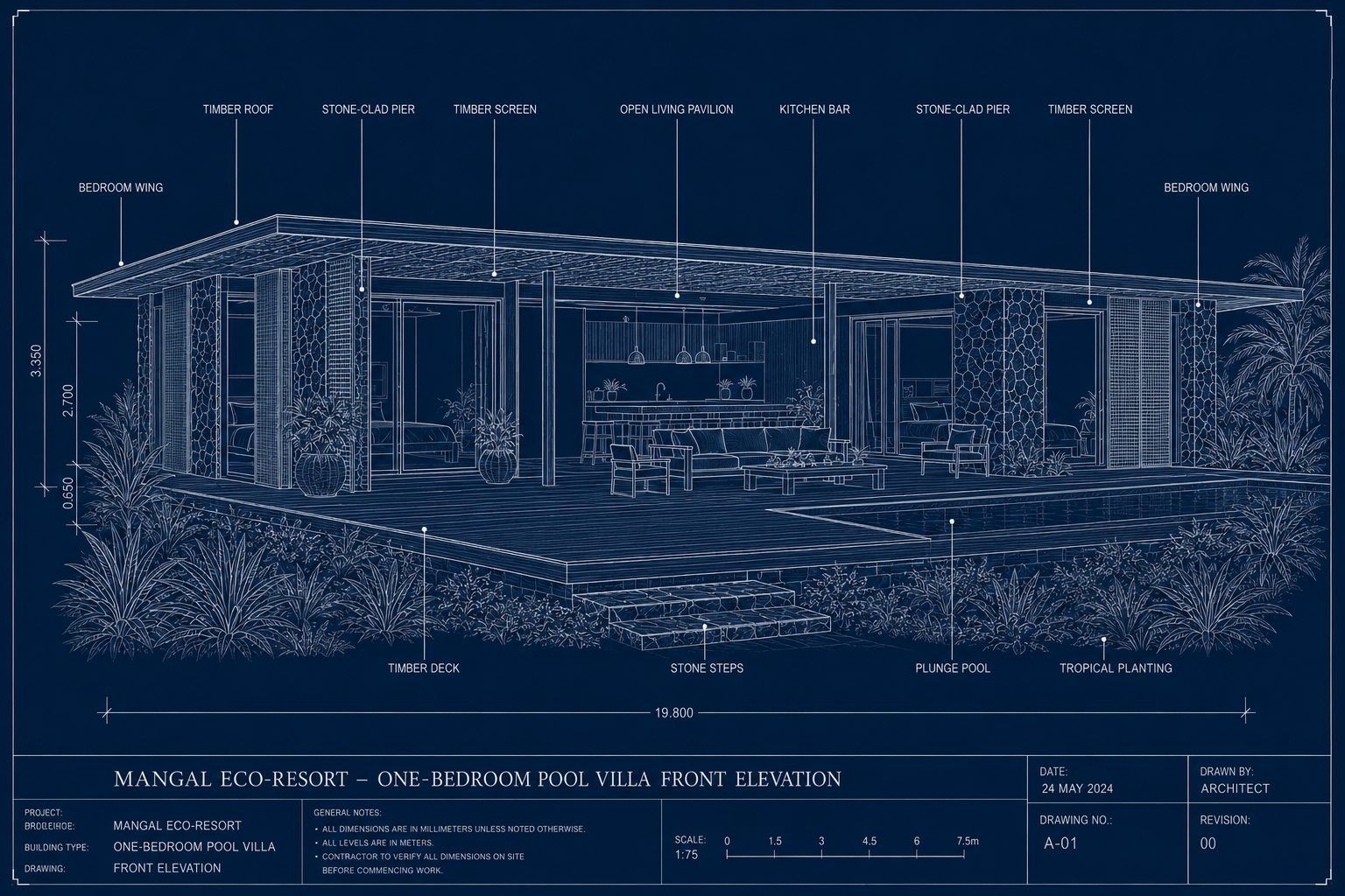 One-bedroom pool villa elevation