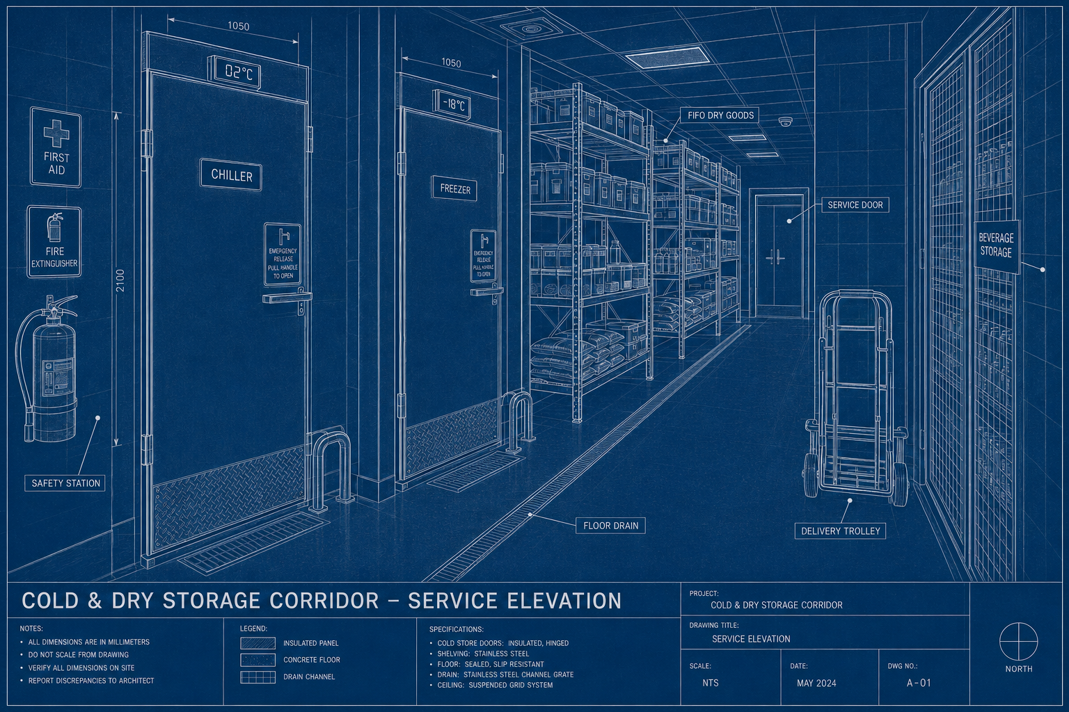 Cold and dry storage corridor drawing