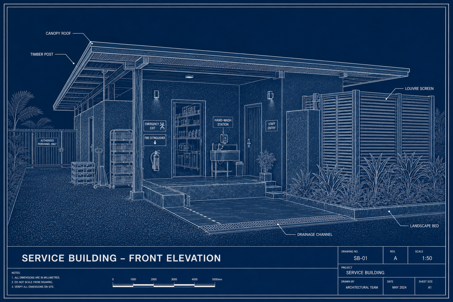 Service building elevation
